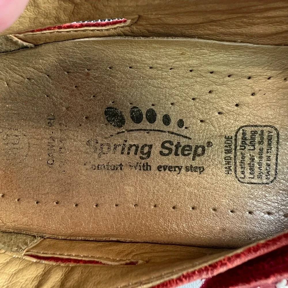 SPRING‎ STEP Womens 40 9 Red Leather Strappy Flats Artsy Boho Cut-Out Comfort